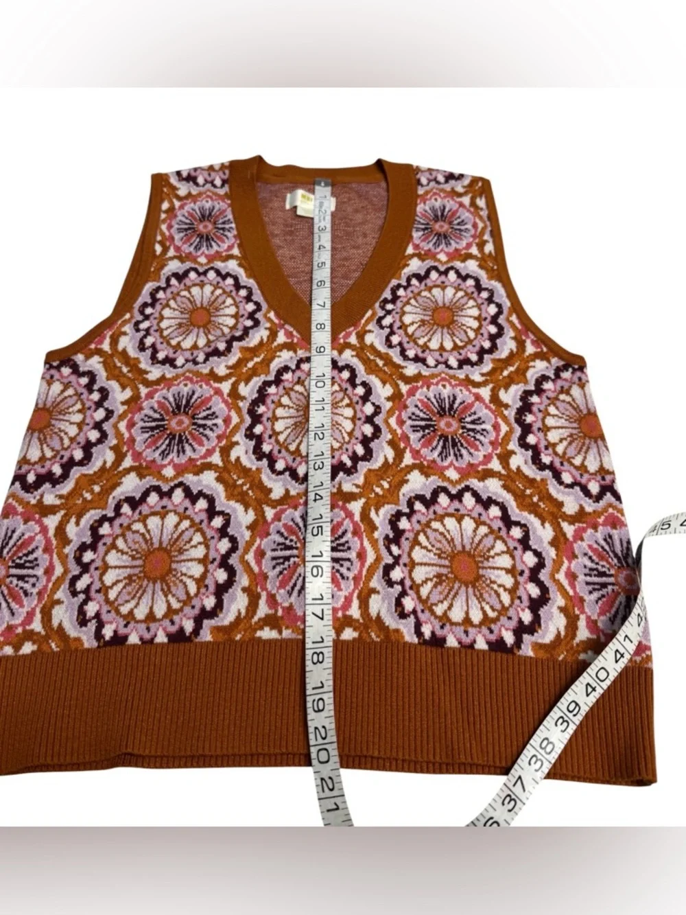 Anthropologie Maeve Floral Jacquard V-Neck Sweater Vest Medium